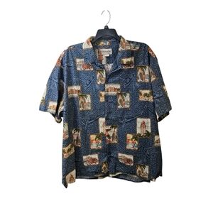 Bishop St Vintage Blue Hawaiian Tropical Vacation Button Down Shirt Men's 5XL